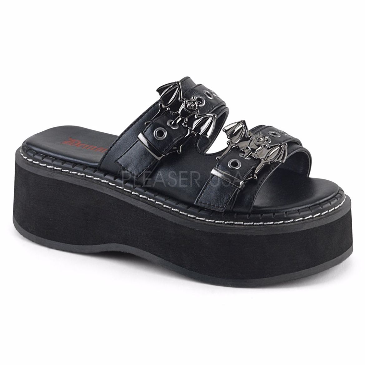 Product image of Demonia Emily-100 Black Vegan Leather, 2 inch Platform Sandal Shoes
