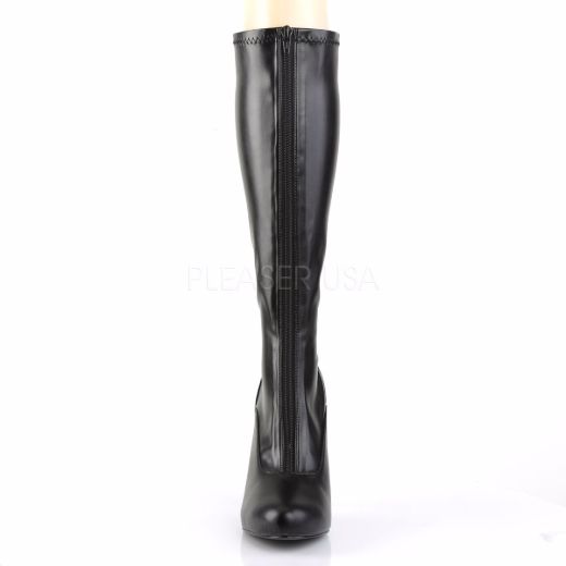 Product image of Pleaser Pink Label Eve-208 Black Stretch Faux Leather, 5 inch (12.7 cm) Heel, 1/2 inch (1.3 cm) Platform Knee High Boot