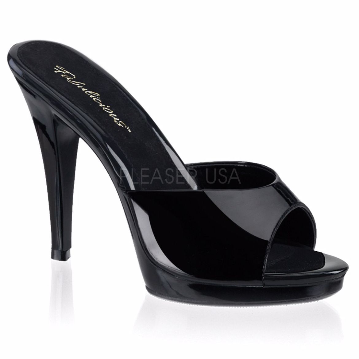 Product image of Fabulicious Flair-401-2 Black/Black, 4 1/2 inch (11.4 cm) Heel, 1/2 inch (1.3 cm) Platform Slide Mule Shoes