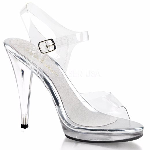 Product image of Fabulicious Flair-408 Clear/Clear, 4 1/2 inch (11.4 cm) Heel, 1/2 inch (1.3 cm) Platform Sandal Shoes