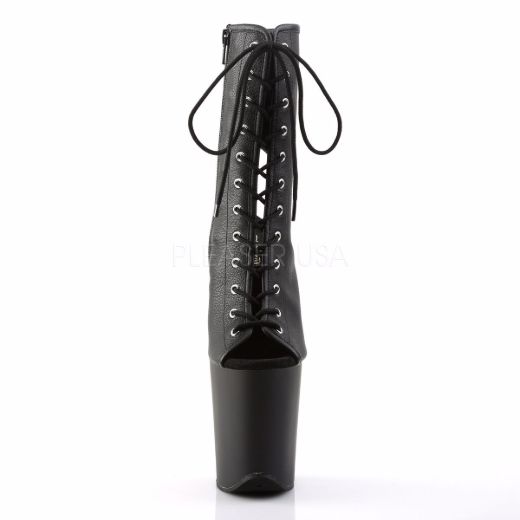 Product image of Pleaser Flamingo-1016 Black Faux Leather/Black Matte, 8 inch (20.3 cm) Heel, 4 inch (10.2 cm) Platform Ankle Boot