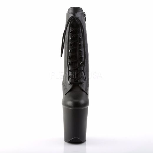 Product image of Pleaser Flamingo-1020 Black Faux Leather/Black Matte, 8 inch (20.3 cm) Heel, 4 inch (10.2 cm) Platform Ankle Boot