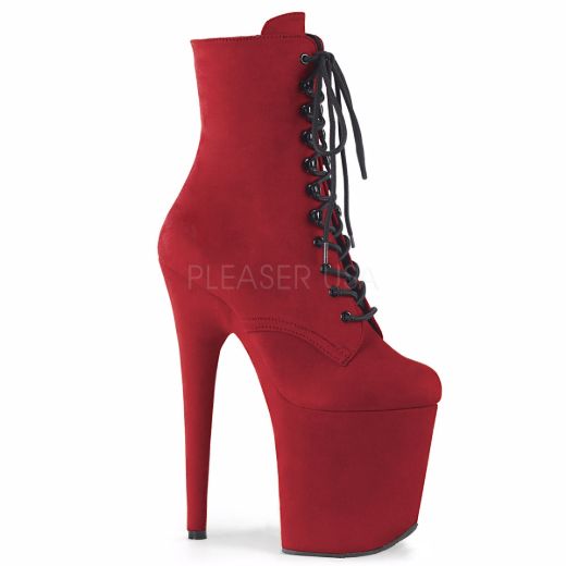 Product image of Pleaser Flamingo-1020Fs Red Faux Suede/Red Faux Suede, 8 inch (20.3 cm) Heel, 4 inch (10.2 cm) Platform Ankle Boot
