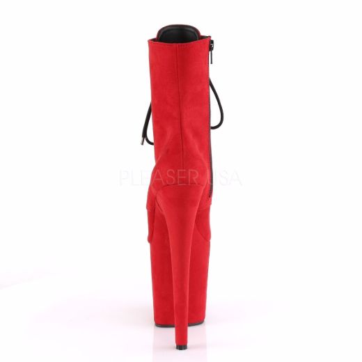 Product image of Pleaser Flamingo-1020Fs Red Faux Suede/Red Faux Suede, 8 inch (20.3 cm) Heel, 4 inch (10.2 cm) Platform Ankle Boot