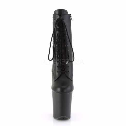 Product image of Pleaser Flamingo-1020Pk Black Faux Leather/Black Matte, 8 inch (20.3 cm) Heel, 4 inch (10.2 cm) Platform Ankle Boot