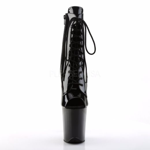 Product image of Pleaser Flamingo-1021 Black Patent/Black, 8 inch (20.3 cm) Heel, 4 inch (10.2 cm) Platform Ankle Boot