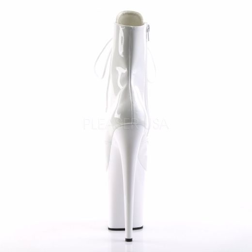 Product image of Pleaser Flamingo-1021 White Patent/White, 8 inch (20.3 cm) Heel, 4 inch (10.2 cm) Platform Ankle Boot