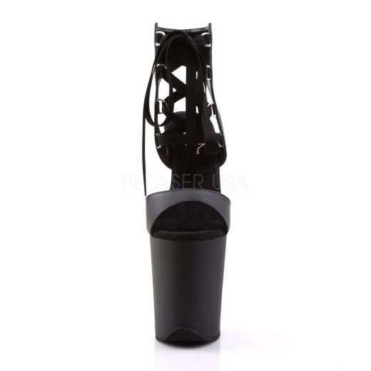 Product image of Pleaser Flamingo-800-14 Black Faux Leather/Black Matte, 8 inch (20.3 cm) Heel, 4 inch (10.2 cm) Platform Sandal Shoes