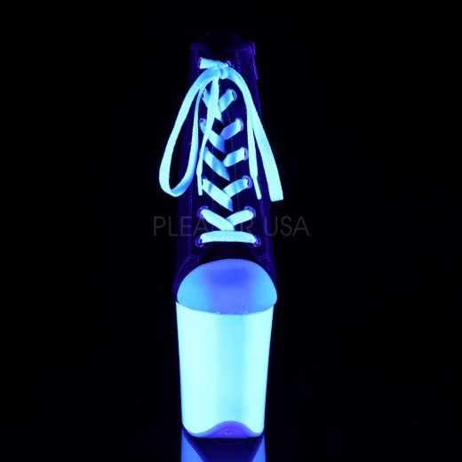 Product image of Pleaser Flamingo-800Sk-02 Black Canvas/Neon White, 8 inch (20.3 cm) Heel, 4 inch (10.2 cm) Platform Ankle Boot