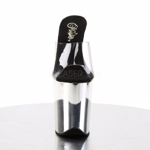 Product image of Pleaser Flamingo-801 Clear/Silver Chrome, 8 inch (20.3 cm) Heel, 4 inch (10.2 cm) Platform Slide Mule Shoes