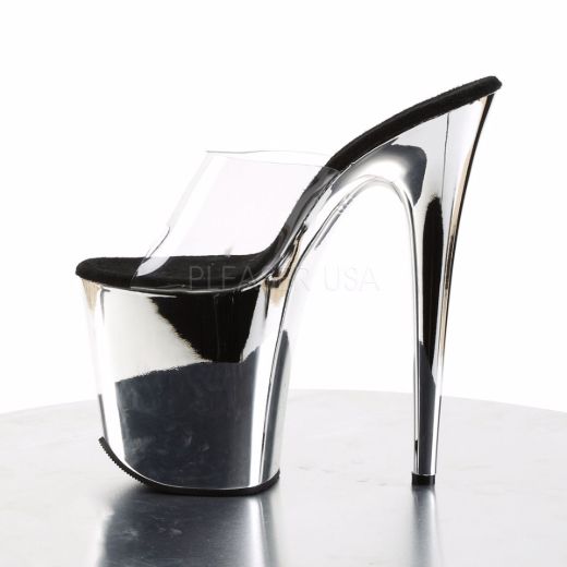 Product image of Pleaser Flamingo-801 Clear/Silver Chrome, 8 inch (20.3 cm) Heel, 4 inch (10.2 cm) Platform Slide Mule Shoes
