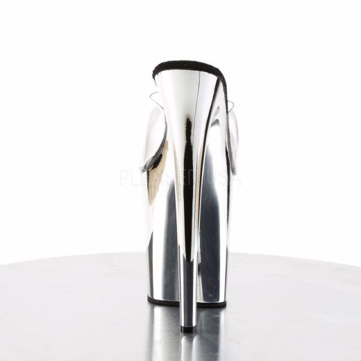 Product image of Pleaser Flamingo-801 Clear/Silver Chrome, 8 inch (20.3 cm) Heel, 4 inch (10.2 cm) Platform Slide Mule Shoes