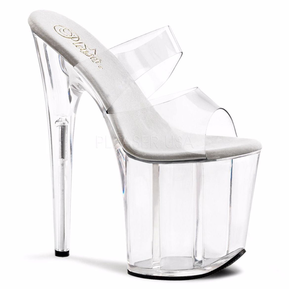 Product image of Pleaser Flamingo-802 Clear/Clear, 8 inch (20.3 cm) Heel, 4 inch (10.2 cm) Platform Slide Mule Shoes