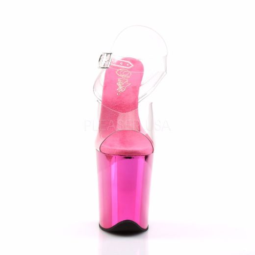 Product image of Pleaser Flamingo-808 Clear/Hot Pink Chrome, 8 inch (20.3 cm) Heel, 4 inch (10.2 cm) Platform Sandal Shoes