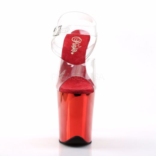 Product image of Pleaser Flamingo-808 Clear/Red Chrome, 8 inch (20.3 cm) Heel, 4 inch (10.2 cm) Platform Sandal Shoes