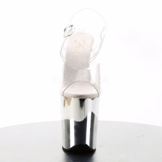 Product image of Pleaser Flamingo-808 Clear/Silver Chrome, 8 inch (20.3 cm) Heel, 4 inch (10.2 cm) Platform Sandal Shoes