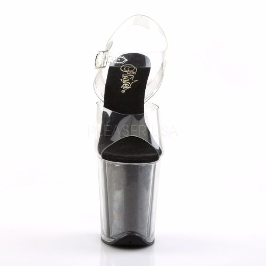Product image of Pleaser Flamingo-808G Clear/Black Glitter, 8 inch (20.3 cm) Heel, 4 inch (10.2 cm) Platform Sandal Shoes