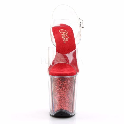 Product image of Pleaser Flamingo-808G Clear/Red Glitter, 8 inch (20.3 cm) Heel, 4 inch (10.2 cm) Platform Sandal Shoes