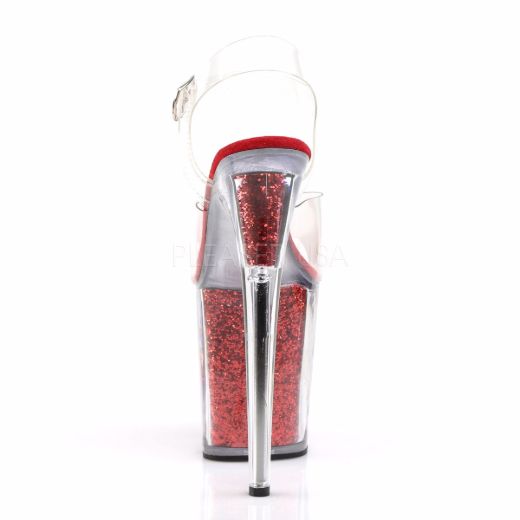 Product image of Pleaser Flamingo-808G Clear/Red Glitter, 8 inch (20.3 cm) Heel, 4 inch (10.2 cm) Platform Sandal Shoes