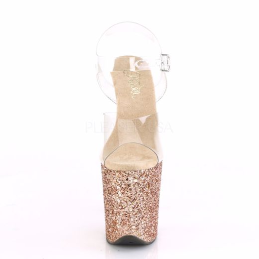 Product image of Pleaser Flamingo-808Lg Clear/Rose Gold Holo Glitter, 8 inch (20.3 cm) Heel, 4 inch (10.2 cm) Platform Sandal Shoes