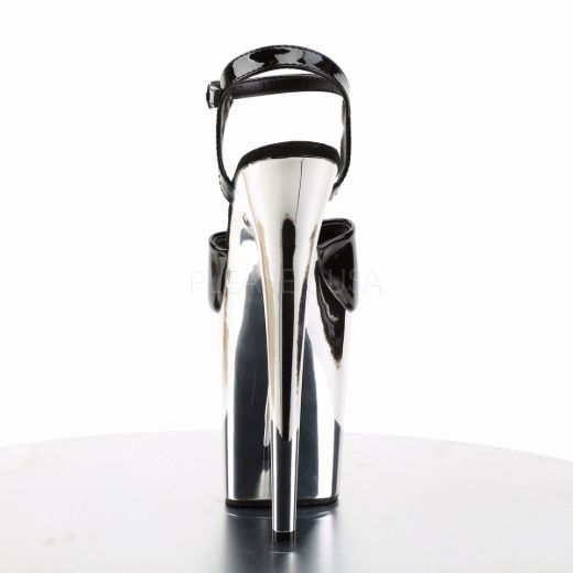 Product image of Pleaser Flamingo-809 Black Patent/Silver Chrome, 8 inch (20.3 cm) Heel, 4 inch (10.2 cm) Platform Sandal Shoes