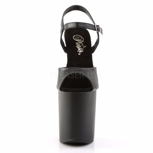 Product image of Pleaser Flamingo-809 Black Faux Leather/Black, 8 inch (20.3 cm) Heel, 4 inch (10.2 cm) Platform Sandal Shoes
