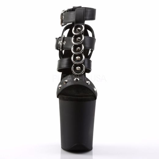 Product image of Pleaser Flamingo-858 Black Faux Leather/Black Matte, 8 inch (20.3 cm) Heel, 4 inch (10.2 cm) Platform Sandal Shoes