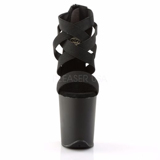 Product image of Pleaser Flamingo-869 Black Elastic Band-Faux Leather/Black Matte, 8 inch (20.3 cm) Heel, 4 inch (10.2 cm) Platform Sandal Shoes