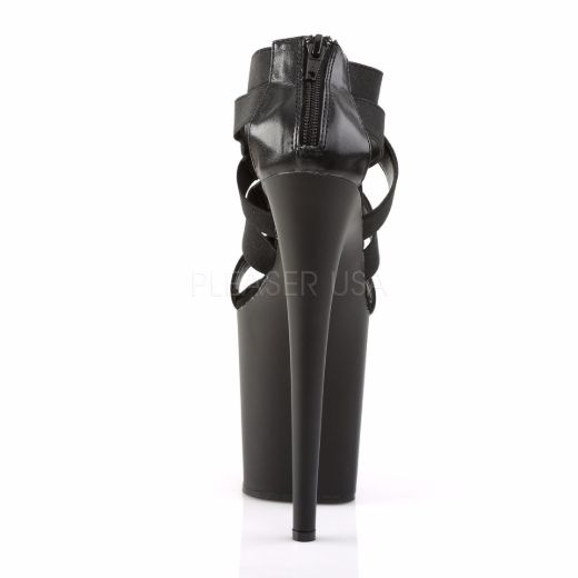 Product image of Pleaser Flamingo-869 Black Elastic Band-Faux Leather/Black Matte, 8 inch (20.3 cm) Heel, 4 inch (10.2 cm) Platform Sandal Shoes