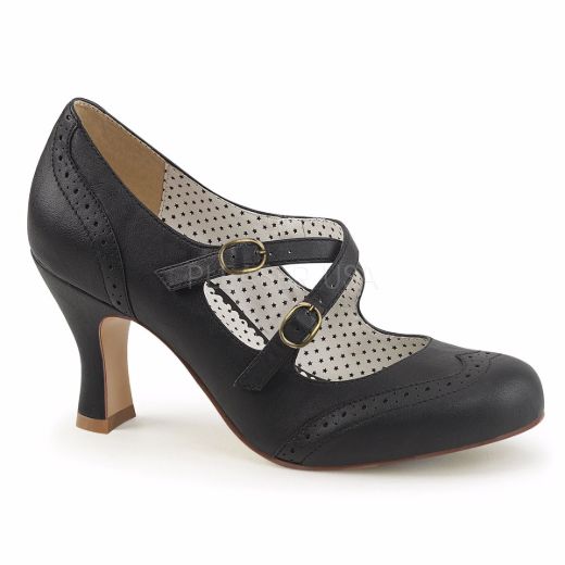 Product image of Pin Up Couture Flapper-35 Black Faux Leather, 3 inch (7.6 cm) Kitten Heel Court Pump Shoes