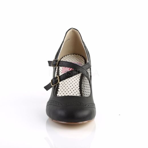 Product image of Pin Up Couture Flapper-35 Black Faux Leather, 3 inch (7.6 cm) Kitten Heel Court Pump Shoes
