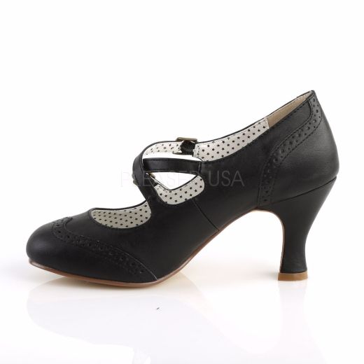 Product image of Pin Up Couture Flapper-35 Black Faux Leather, 3 inch (7.6 cm) Kitten Heel Court Pump Shoes