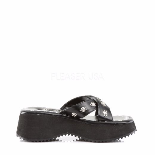 Product image of Demonia Flip-05 Black Vegan Leather,  2 1/2 inch Platform Slide Mule Shoes