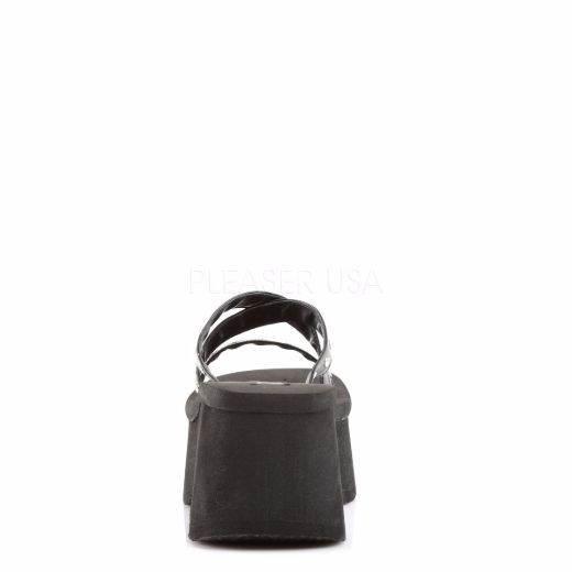 Product image of Demonia Funn-19 Black Vegan Leather, 3 1/2 inch Platform Slide Mule Shoes