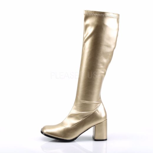 Product image of Funtasma Gogo-300 Gold Stretch Pu, 3 inch (7.6 cm) Heel Knee High Boot