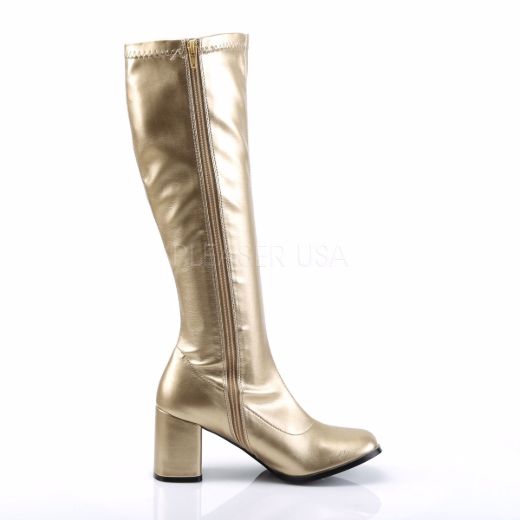 Product image of Funtasma Gogo-300 Gold Stretch Pu, 3 inch (7.6 cm) Heel Knee High Boot