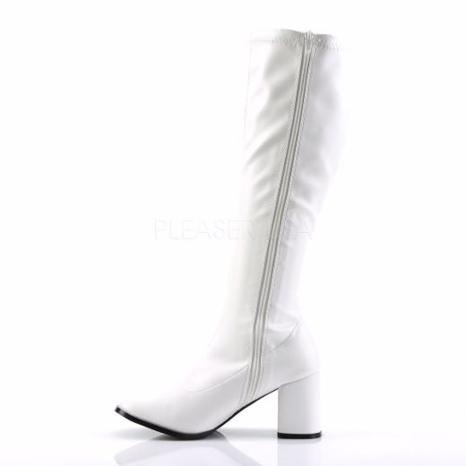 Product image of Funtasma Gogo-300 White Stretch Pu, 3 inch (7.6 cm) Heel Knee High Boot