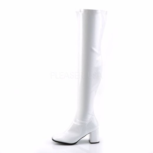 Product image of Funtasma Gogo-3000 White Stretch Patent, 3 inch (7.6 cm) Block Heel Knee High Boot