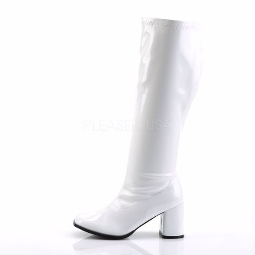Product image of Funtasma Gogo-300Wc White Stretch Patent, 3 inch (7.6 cm) Heel Knee High Boot