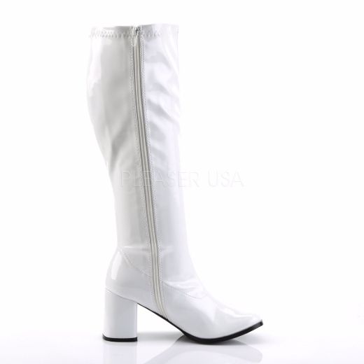 Product image of Funtasma Gogo-300Wc White Stretch Patent, 3 inch (7.6 cm) Heel Knee High Boot