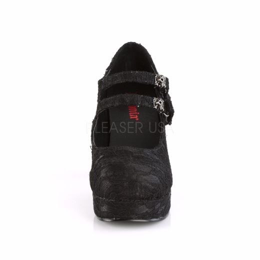 Product image of Demonia Gothika-09 Black Satin-Lace, 3 3/4 inch (9.5 cm) Heel, 1 1/4 inch (3.2 cm) Platform Court Pump Shoes