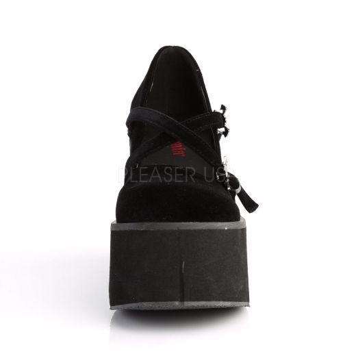 Product image of Demonia Kera-10 Black Velvet, 4 1/2 inch Platform Court Pump Shoes