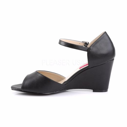 Product image of Pleaser Pink Label Kimberly-05 Black Faux Leather, 3 inch (7.6 cm) Wedge Sandal Shoes