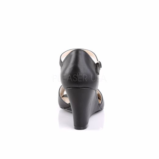 Product image of Pleaser Pink Label Kimberly-05 Black Faux Leather, 3 inch (7.6 cm) Wedge Sandal Shoes