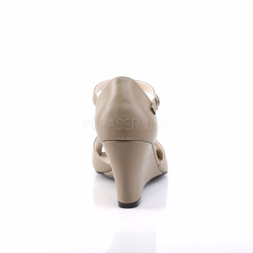 Product image of Pleaser Pink Label Kimberly-05 Taupe Faux Leather, 3 inch (7.6 cm) Wedge Sandal Shoes