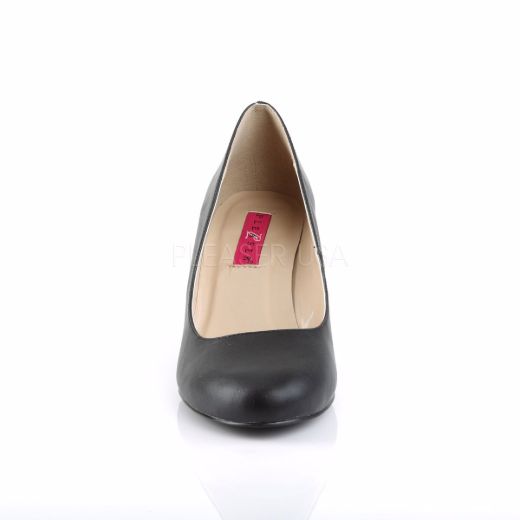 Product image of Pleaser Pink Label Kimberly-08 Black Faux Leather, 3 inch (7.6 cm) Wedge Court Pump Shoes