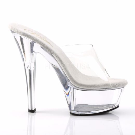 Product image of Pleaser Kiss-201 Clear/Clear, 6 inch (15.2 cm) Heel, 1 3/4 inch (4.4 cm) Platform Slide Mule Shoes