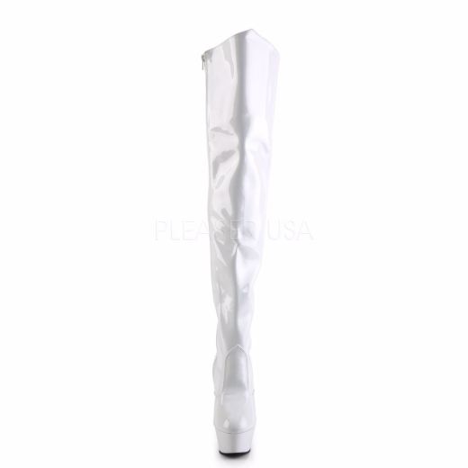 Product image of Pleaser Kiss-3010 White Patent/White, 6 inch (15.2 cm) Heel, 1 3/4 inch (4.4 cm) Platform Thigh High Boot