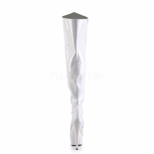 Product image of Pleaser Kiss-3010 White Patent/White, 6 inch (15.2 cm) Heel, 1 3/4 inch (4.4 cm) Platform Thigh High Boot
