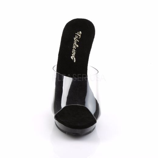 Product image of Fabulicious Lip-101 Clear/Black, 5 inch (12.7 cm) Heel, 3/4 inch (1.9 cm) Platform Slide Mule Shoes